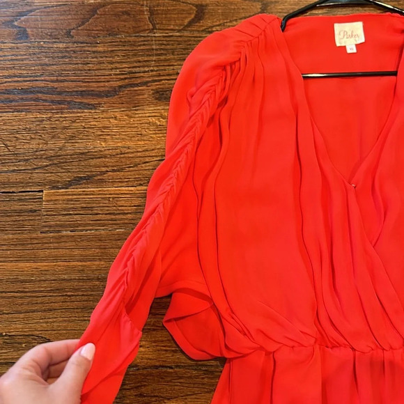 Parker Ruched Sleeve Red Dress - Picture 5 of 11